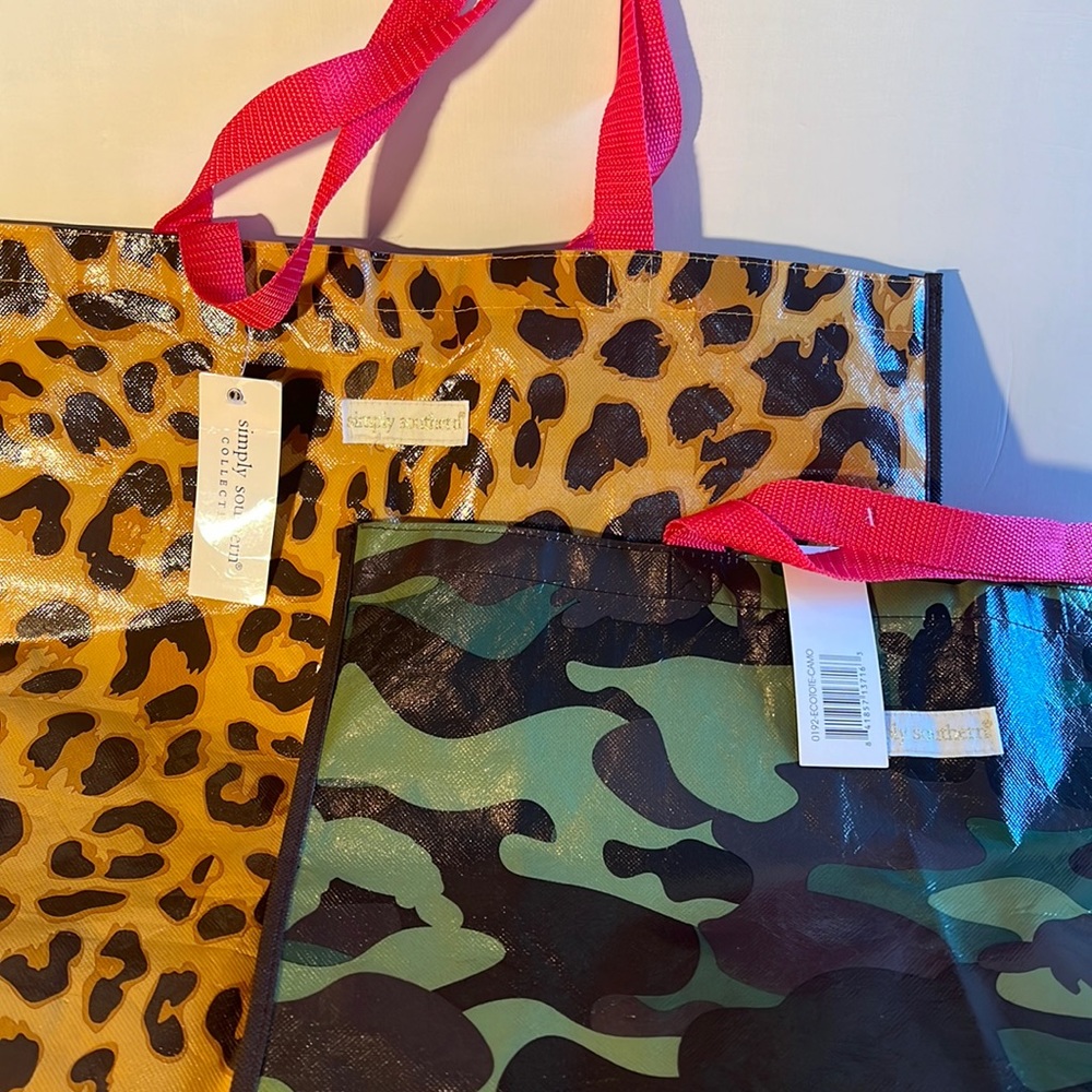 Simply Southern eco tote in camo OR leopard print
